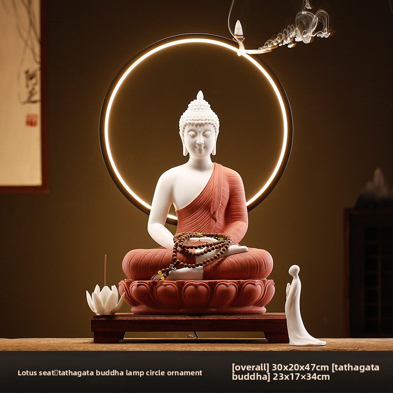 zensoullab Zen New Chinese Style Shakyamuni Buddha Lamp Circle Ornament Creative Home Interior Decoration Living Room Entrance Worship