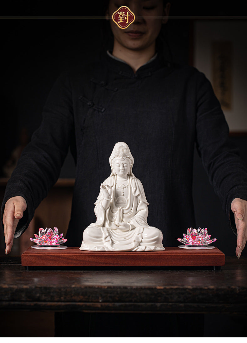 zensoullab Zen Style Chinese White Porcelain Holding Bottle Guanyin Buddha Statue Desktop Ornament Home Indoor Entrance Display Cabinet Decoration