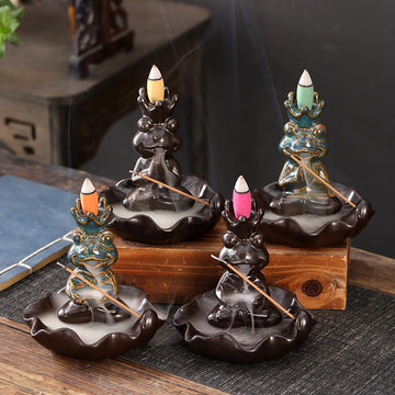 zensoullab Frog Prince Backflow Incense Burner Ceramic Creative Ornament Home Decoration Incense Holder Incense Stand Incense Device