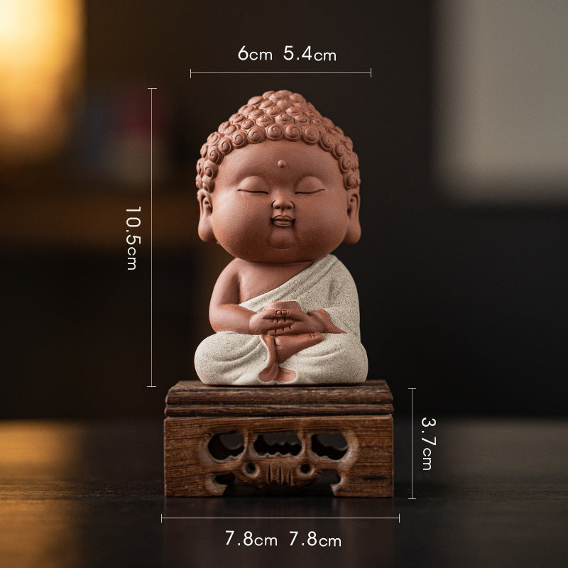 zensoullab Zen Purple Clay Small Buddha Figurine Cute Buddha Statue Chinese Style Home Tea Room Curio Shelf Tea Table Decoration