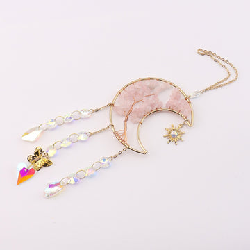 zensoullab Natural Crystal Gravel Moon Wind Chime Crafts Ornaments Sunlight Pendant Amethyst Sun Catcher T65