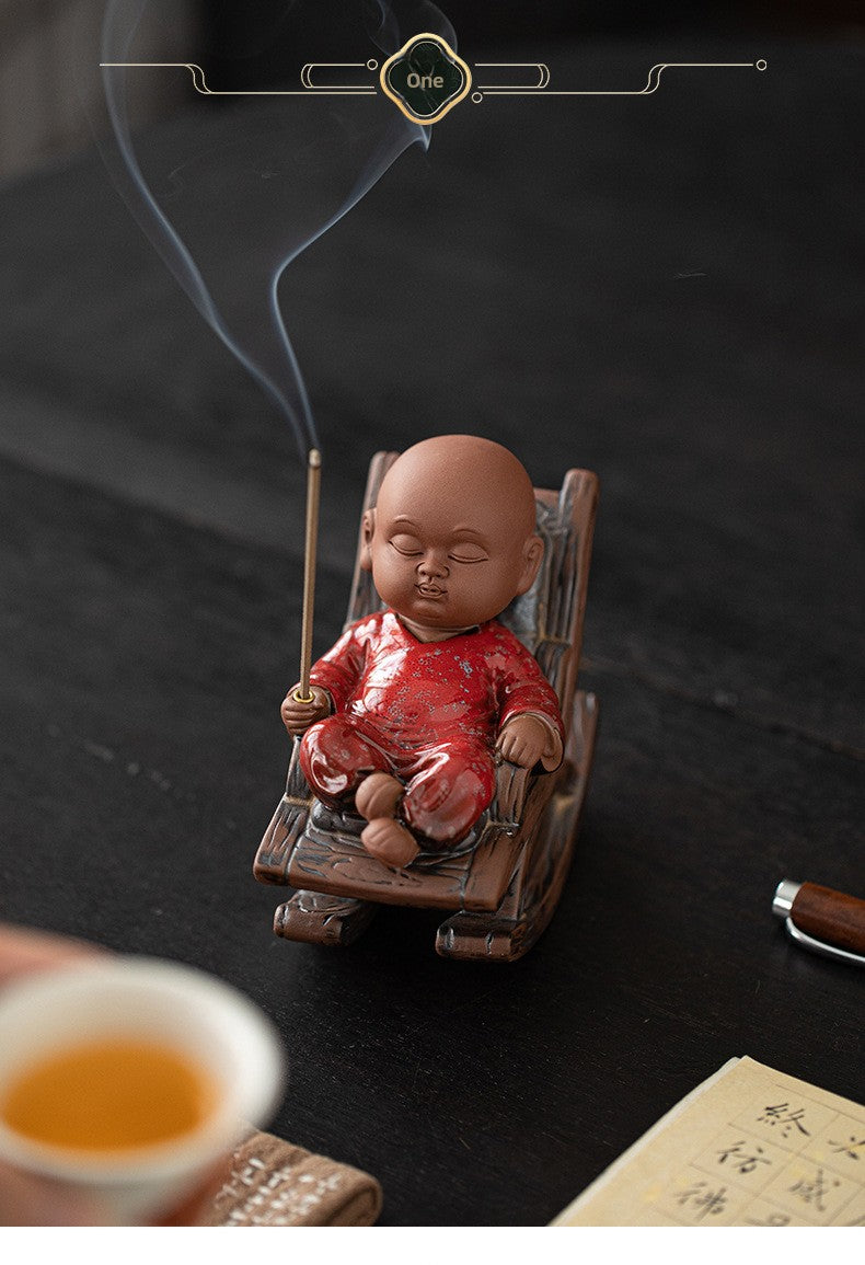 zensoullab Rocking Chair Little Monk Incense Burner Creative Incense Holder Zen Tea Room Aromatherapy Burner Ornament Incense Holder Craft