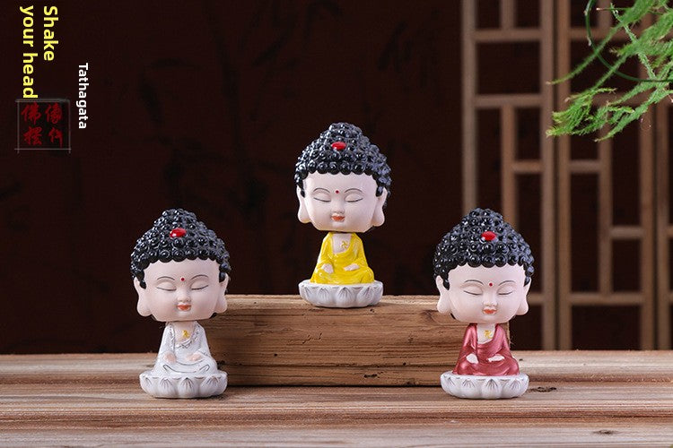 zensoullab Premium Creative Bobblehead Figurine Desktop Ornament Hand-painted Small Ornament Tathagata Peace Buddha Car-mounted Chinese Home Decoration