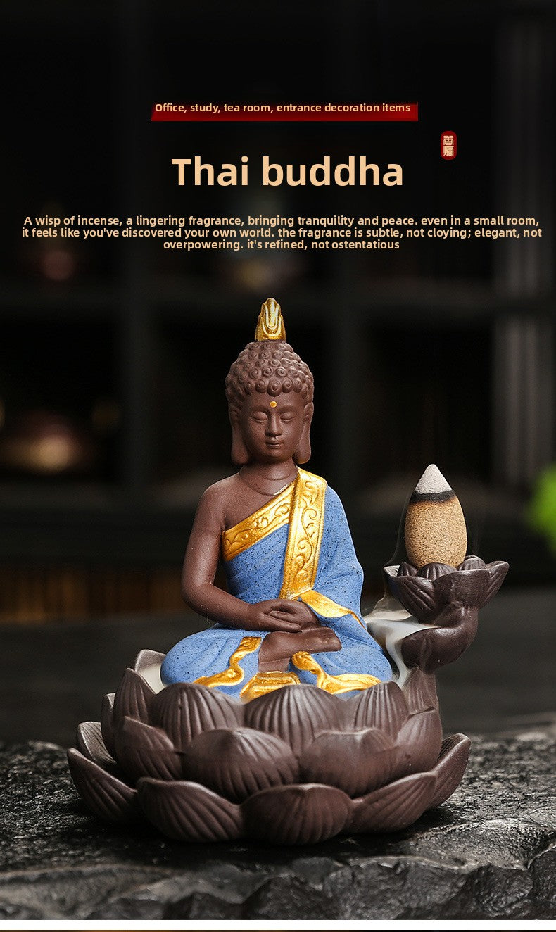 zensoullab Purple Clay Ceramic Lotus Base Thai Buddha Backflow Incense Burner Hot Selling Backflow Incense Offering Incense Burner Sandalwood Incense