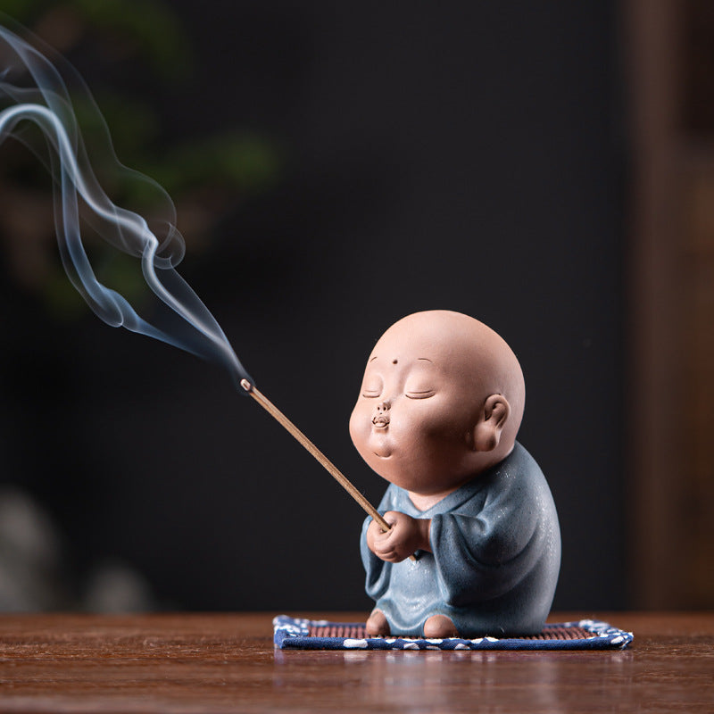 zensoullab Creative Ceramic Cute Little Monk Incense Desktop Ornament Home Incense Holder Incense Burner Incense Tray