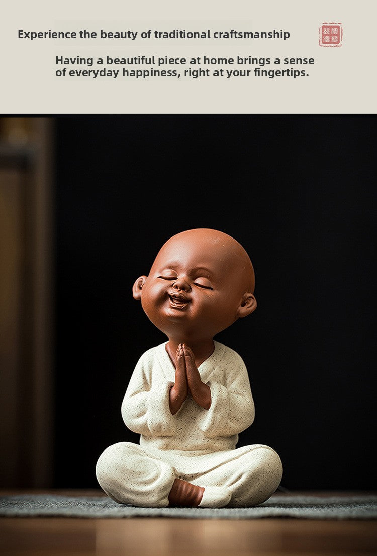 zensoullab Purple Clay Little Monk Cute Character Tea Pet Ornament Kung Fu Tea Set Tea Ceremony Ceramic Little Sha Ni Home Decor Ornament