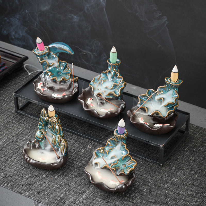 zensoullab Backflow Incense Burner Creative Home Decor Ceramic Burner Craft Pisces Backflow Kiln Change Ornamental