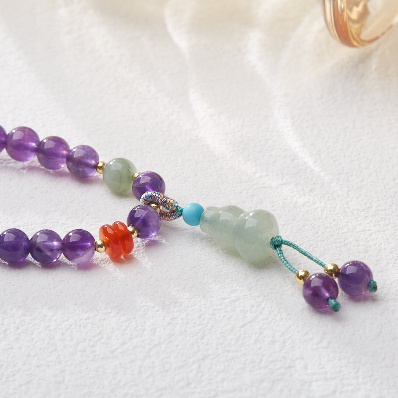 zensoullab Natural 6MM Amethyst Bracelet for Women Gourd Coin Good Luck Crystal Bracelet