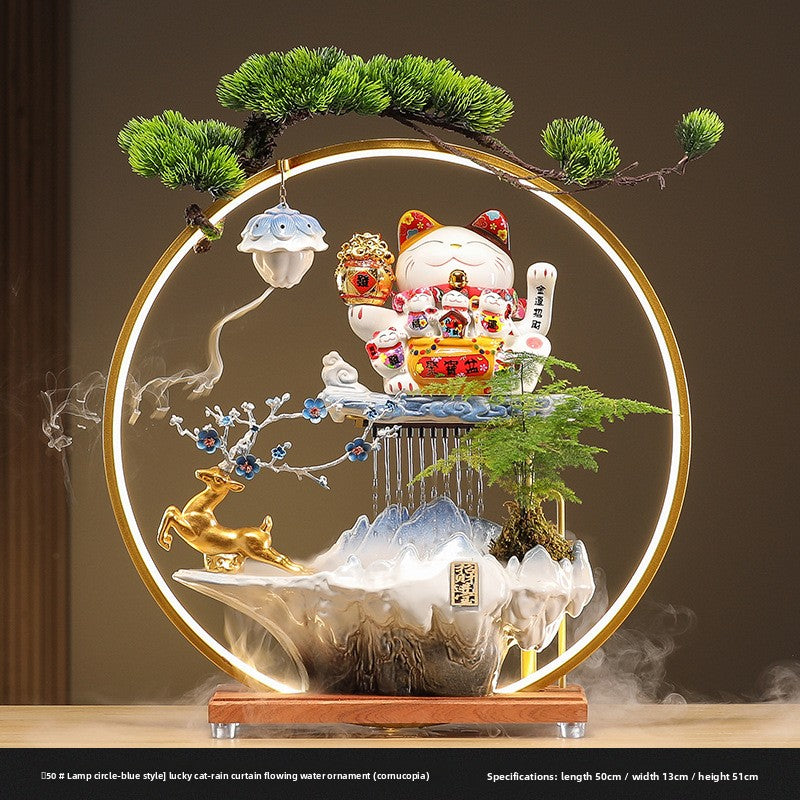 zensoullab Lucky Cat Flowing Water Wealth-Attracting Ornament Circulating Water Living Room Desktop Decoration