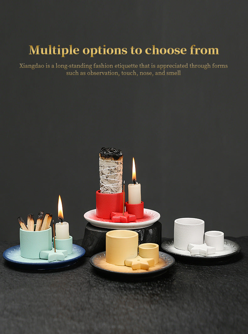 Ceramic Aromatherapy Candle Holder Aromatherapy Burner Simple Nordic Style Candle Cup Atmosphere Decoration Sage Holy Wood Plate