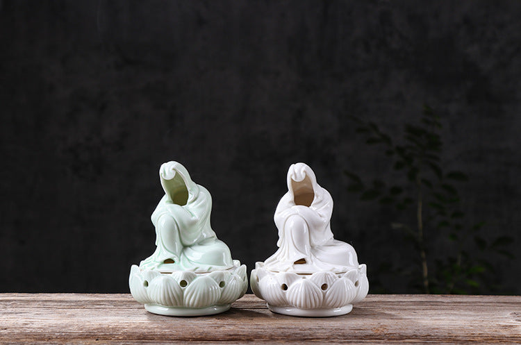 zensoullab Creative Ceramic Phaseless Buddha Figure Incense Burner Tea Ceremony Accessories Indoor Agarwood Home Zen Incense Holder Decoration