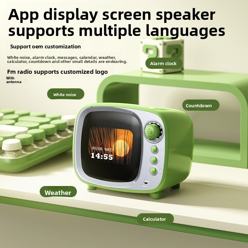 zensoullabAi Smart APP Screen Bluetooth Speaker Creative Retro TV Style Small Speaker Subwoofer Alarm Clock White Noise