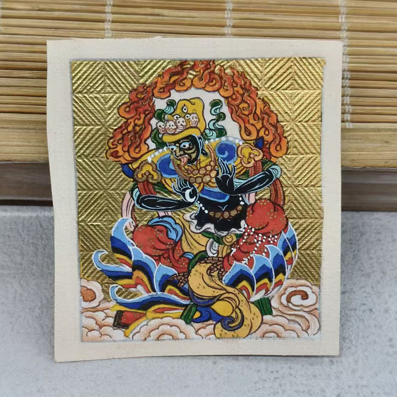 zensoullab Thangka Hand-painted Small Thangka Samantabhadra Green Tara Yellow Wealth God Manjushri Four-armed Guanyin Tibetan Small Thangka Pendant