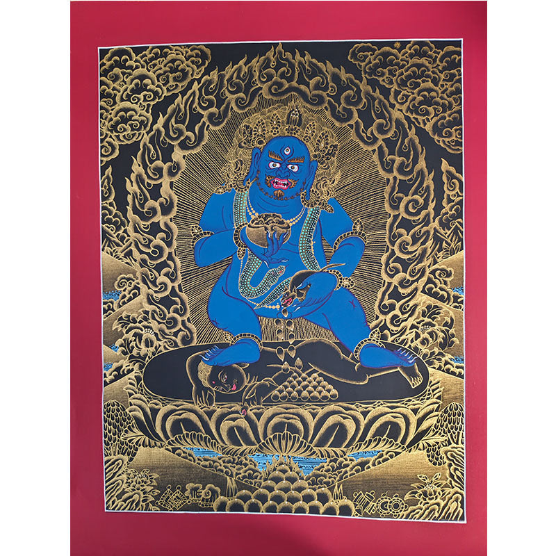 zensoullab Nepal Hand-painted Black God of Wealth Thangka Yellow God of Wealth Manjushri White Tara Samantabhadra Green Tara Black Thangka Entrance Hanging Painting
