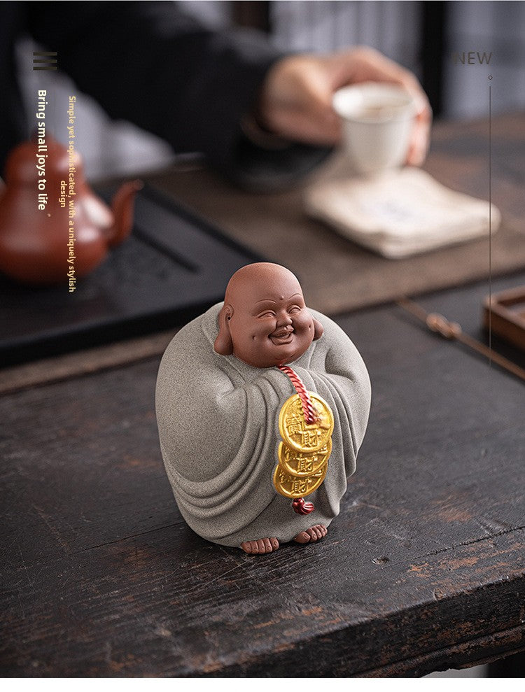 zensoullab Purple Clay Lucky Maitreya Buddha Tea Pet Premium Ceramic Big Belly Laughing Buddha Tea Table Decoration Zen Buddha Statue Ornament