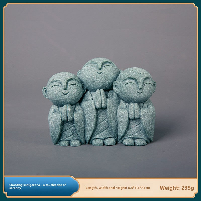 zensoullab Green Sand Stone Japanese Style Little Monk Home Aromatherapy Decoration Kyoto Kanzan Shape Fish Tank Aquarium Bonsai Matching Ornament