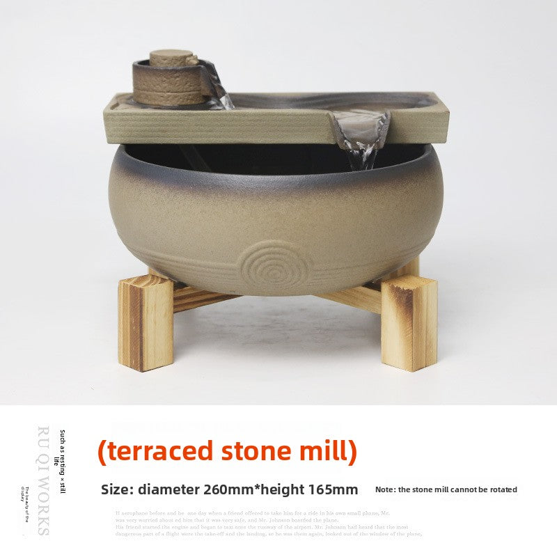 zensoullab Ceramic Water Flowing Tabletop Ornament Wealth-Attracting Desktop Tea Table Fountain Waterwheel Circulating Water Device Zen Small Gift