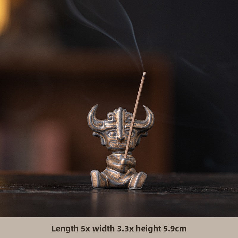 zensoullab Sanxingdui Bronze Large Standing Figure Mask Incense Burner Incense Holder Ceramic Ornament Study Desk Cultural Creative Figurine Gift