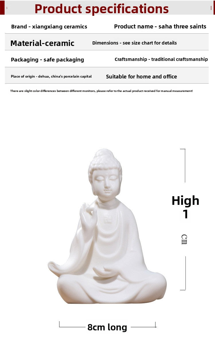 zensoullab Ceramic Western Three Saints Buddha Statue Ornament for Home Living Room Shakyamuni Buddha Guanyin Bodhisattva Ksitigarbha Entrance Decoration