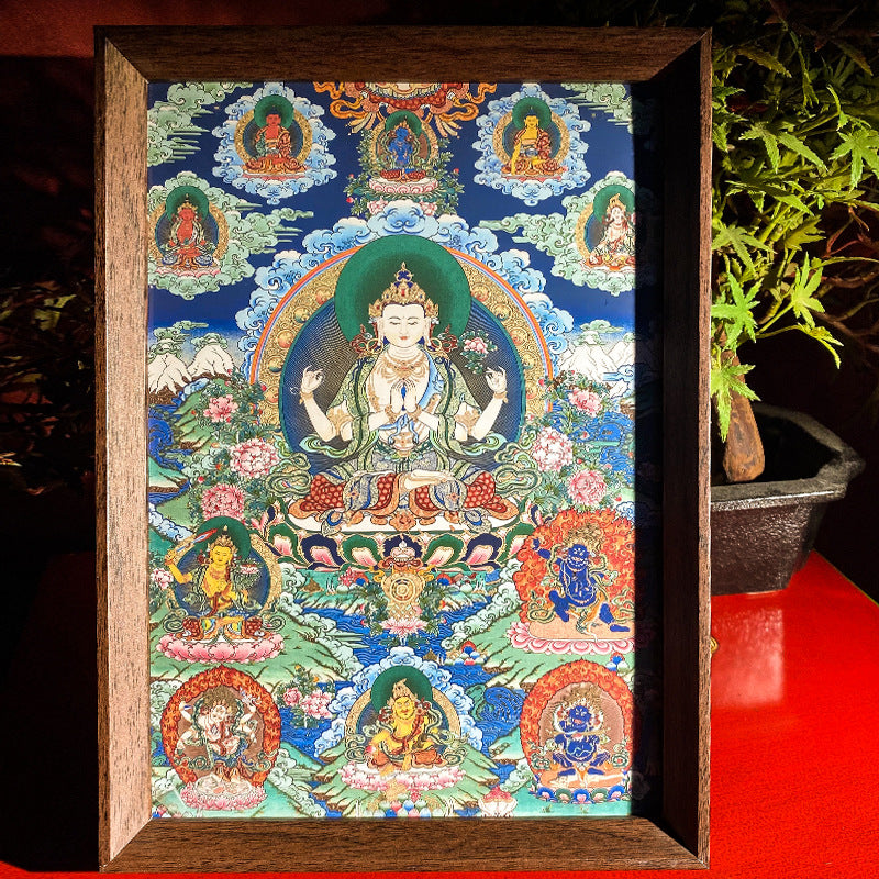 zensoullab Thangka Yellow God of Wealth Mahakala Buddha Statue Hanging Painting Desktop Display Guanyin Bodhisattva Wealth Attraction Entrance Decoration Painting