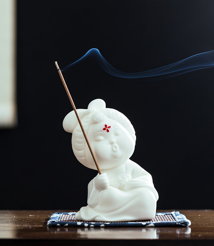 zensoullab Chinese Style Ceramic Lady Incense Holder Incense Stand Incense Burner Incense Stick Sandalwood Home Aromatherapy Burner Creative Home Decor Ornament