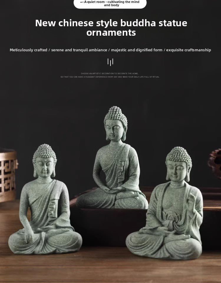 zensoullab Green Sandstone Buddha Statue Ornament Micro Landscape Fish Tank Landscaping Rockery Bonsai Living Room Zen Tea Tabletop Stone Small Sitting Buddha