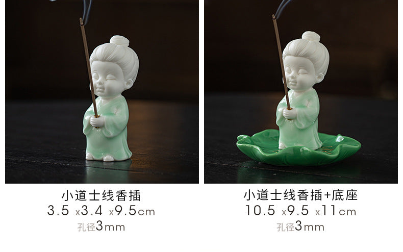 zensoullab Chinese Style Celadon Small Taoist Incense Holder Incense Stand Home Indoor Sandalwood Agarwood Incense Burner Zen Tea Room Incense Burner Incense Holder