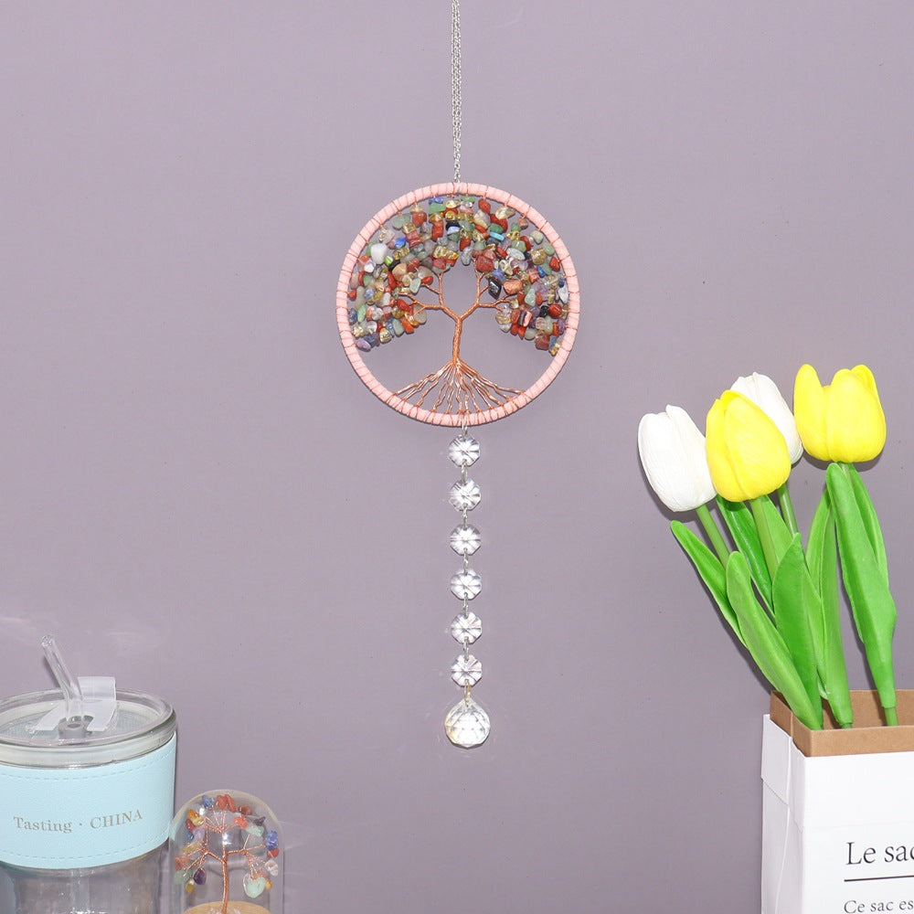 zensoullab Crystal Sun Catcher Car Hanging Woven Fortune Tree Life Tree Car Ornament Car Hanging Crystal Wind Chime Decoration