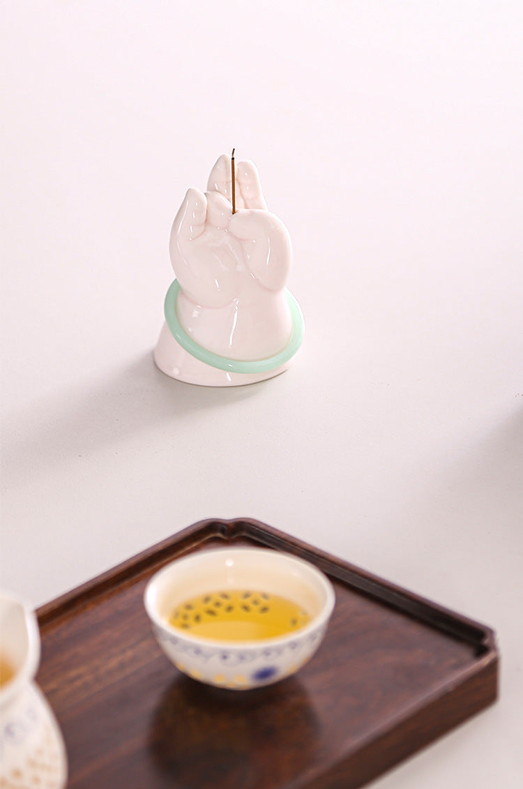 Zensoullab Creative Ceramic Buddha Hand Incense Burner Decoration Tea Ornaments Home Indoor Small Incense Burner Joss-Stick Incense Stick Holder Incense Holder Agarwood Road