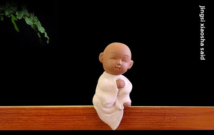 zensoullab Mini Cute Purple Clay Little Monk Tea Pet Ceramic Four Little Sha Mi Succulent Plant Decoration Creative Home Ornament