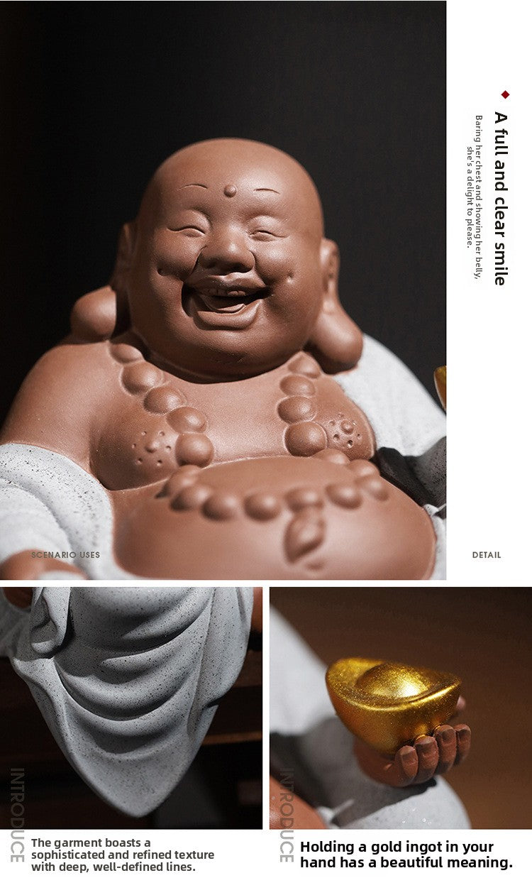 zensoullab Zen Wealth-Attracting Ceramic Maitreya Buddha Figurine Laughing Buddha New Chinese Style Living Room Entrance Hall Curio Shelf Office Tea Room Decoration
