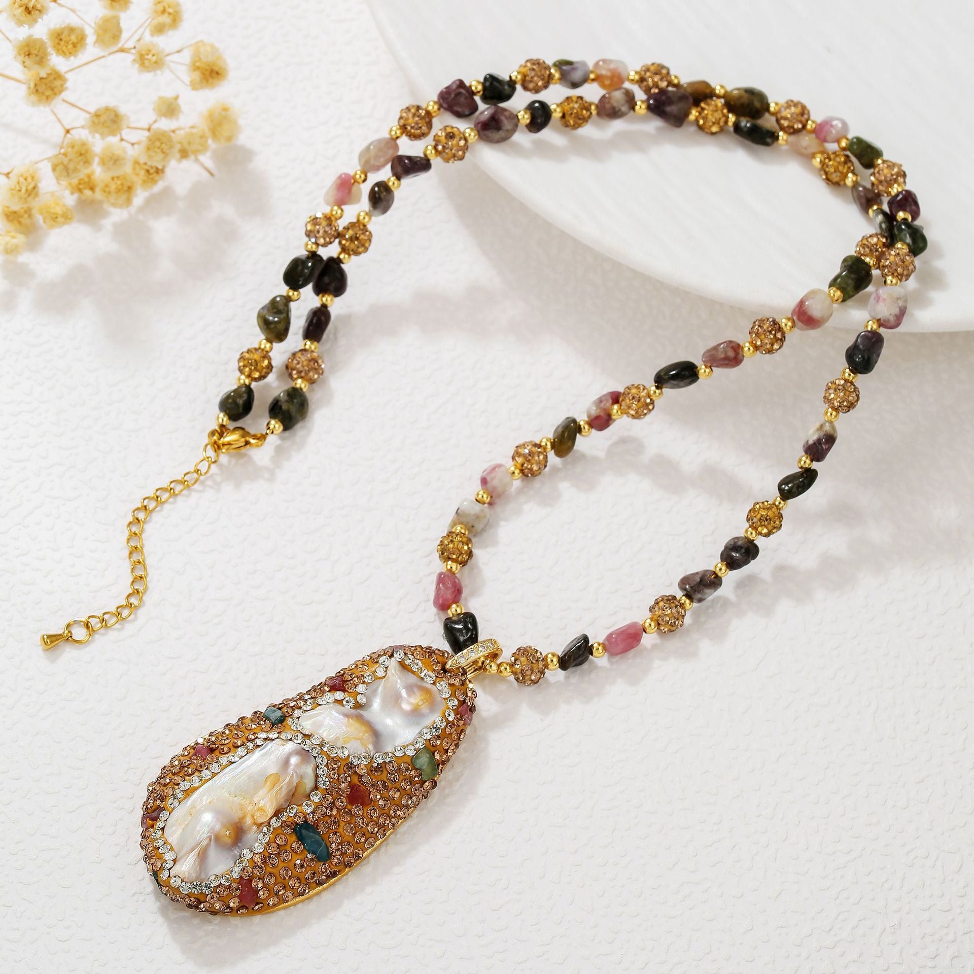 zensoullab Natural Stone Freshwater Pearl Pendant Sweater Chain Irregular Baroque Pearl Pendant Melard