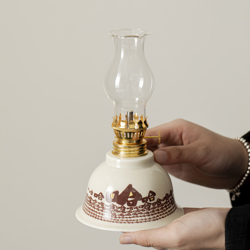 zensoullab Ceramic Butter Lamp with Plant Ash, Chinese Style Retro Tea Ceremony Home Indoor Atmosphere Ornament
