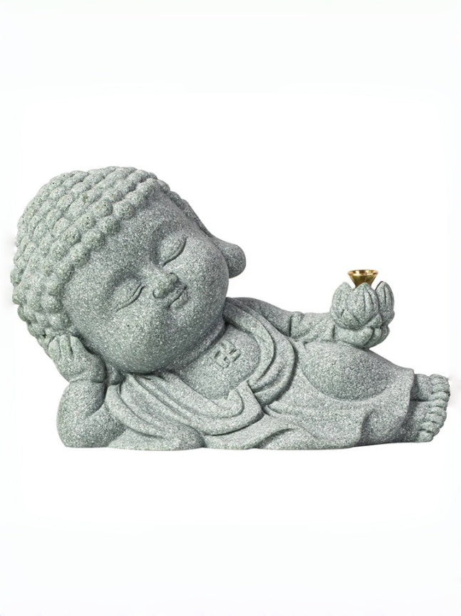 Zensoullab Green Sand Creative Cute Line Incense Burner Tea Ornaments Creative Sleeping Buddha Lotus Incense Stick Green Sand Stone Decoration Home Desktop Decoration