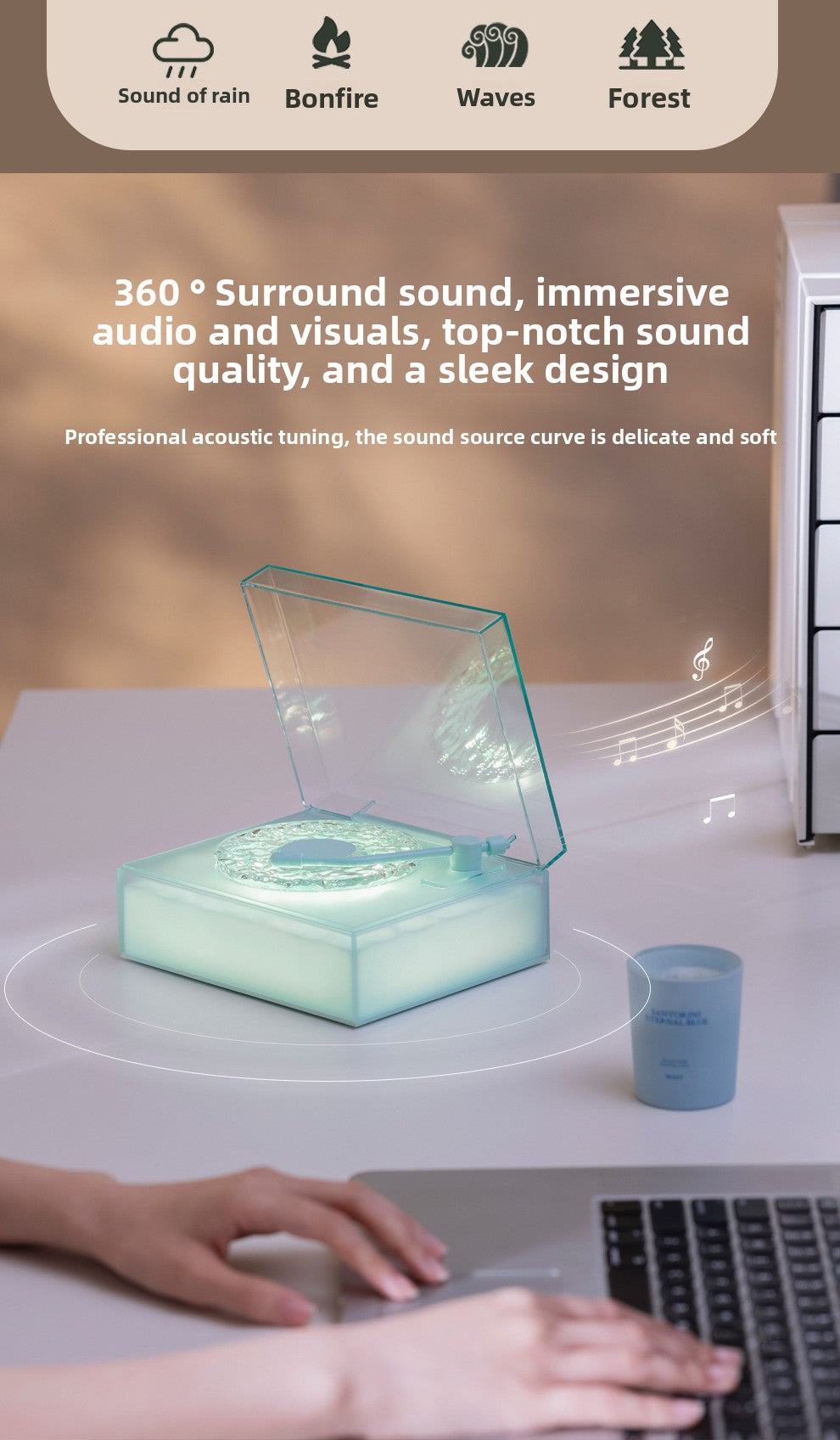 zensoullab2025 New High-Quality Water Ripple Bluetooth Speaker Wireless Portable Desktop Projection Gift for Friends Audio