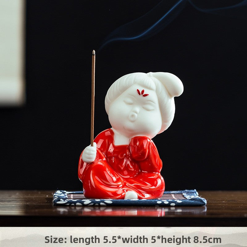 zensoullab Chinese Style Ceramic Lady Incense Holder Incense Stand Incense Burner Incense Stick Sandalwood Home Aromatherapy Burner Creative Home Decor Ornament