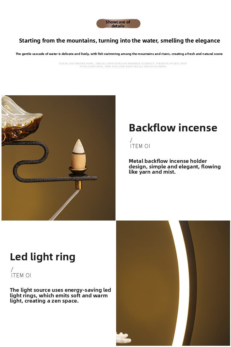 zensoullab Flowing Water Ornament Home Backflow Incense Chinese Style Backflow Incense Burner Living Room Humidifier Office Housewarming New Home Opening Gift