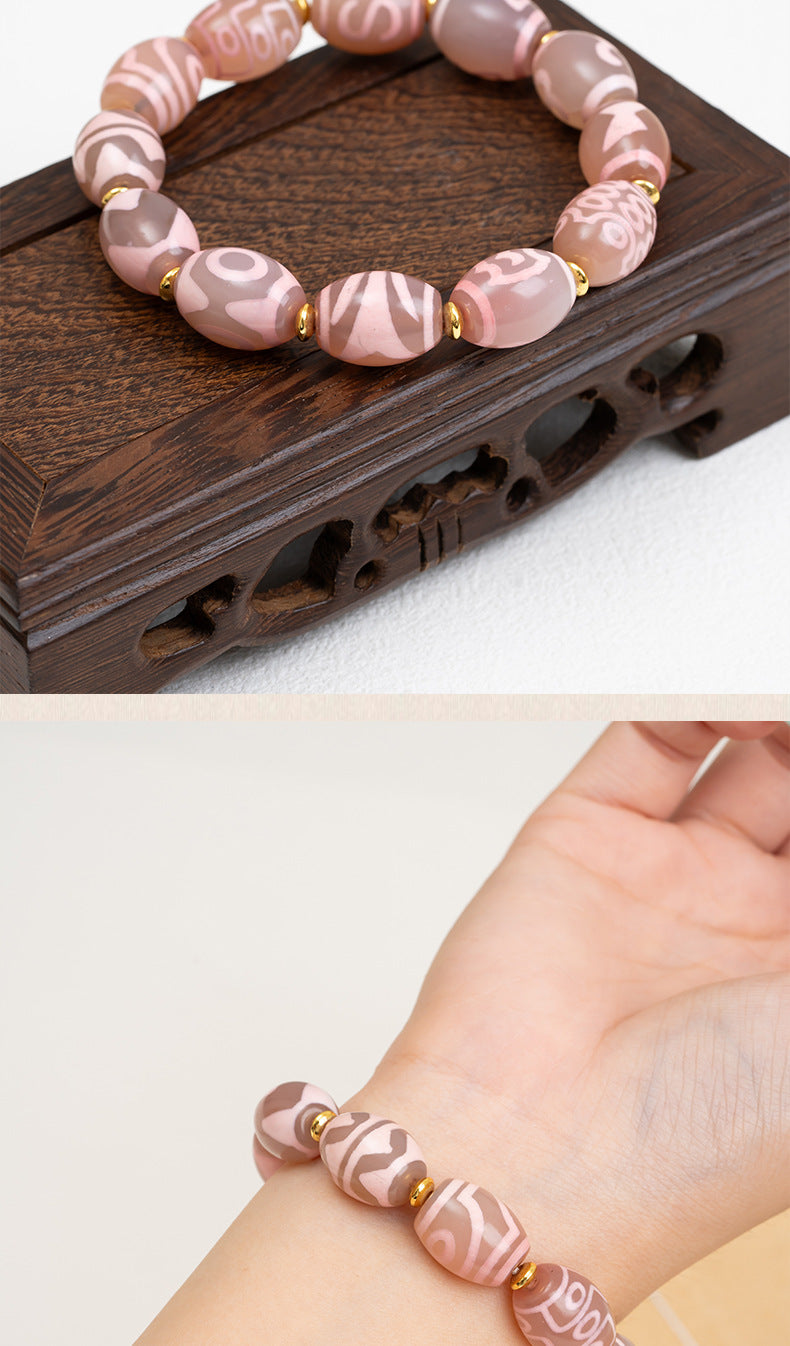 zensoullab Natural Agate Dzi Bead Bracelet Fashion Versatile Unisex Couple Style Tiger Tooth Multi-Totem Single Circle Bracelet