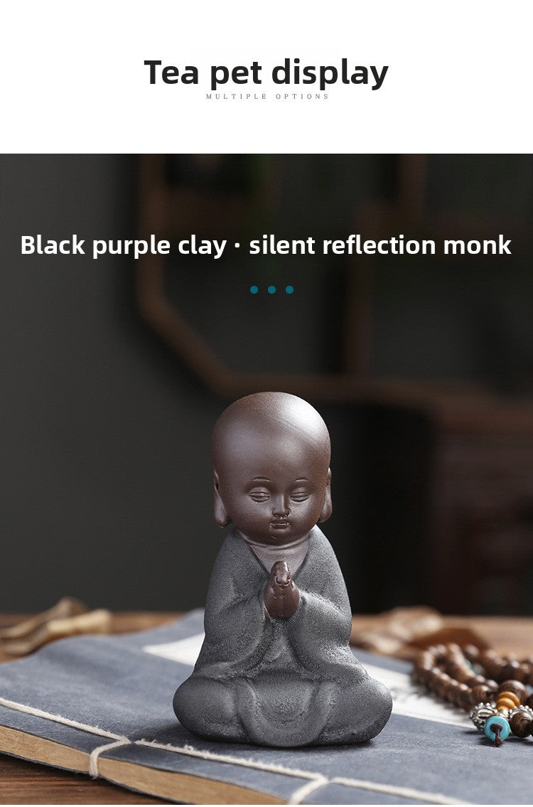 zensoullab Purple Clay Little Monk Zen Home Decor Chinese Style Ornament Living Room Study Entrance Tea Room Tea Pet Bonsai Ceramic Decoration