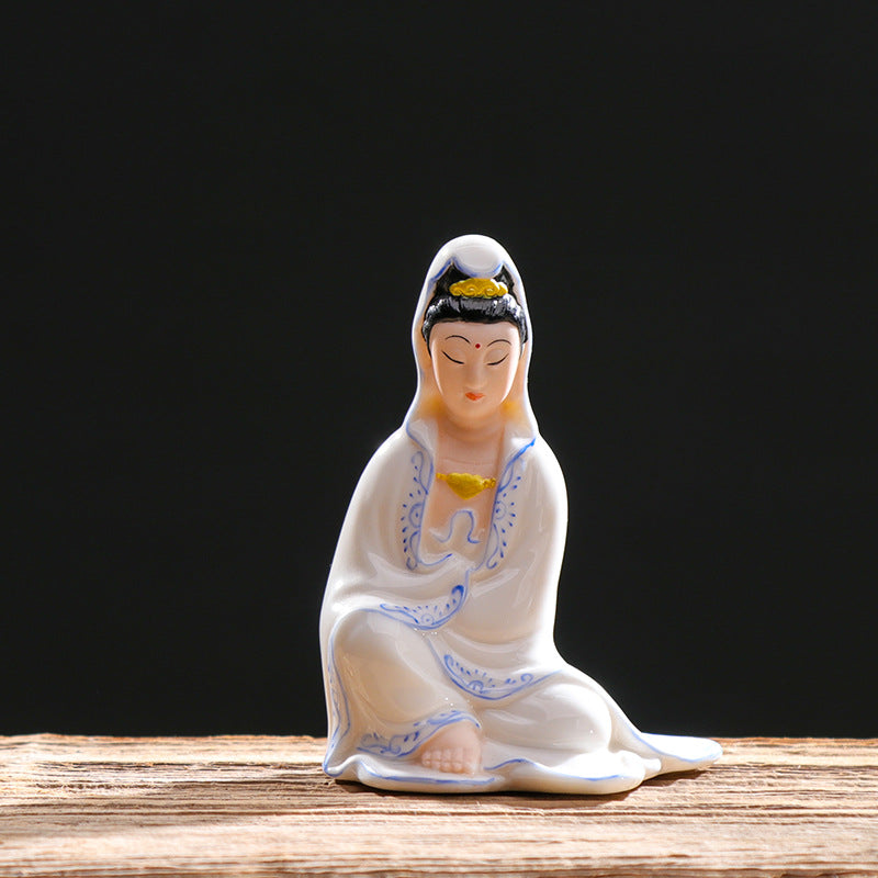 Zensoullab Ceramic Guanyin Bodhisattva Buddha Statue for Home Worship, Entrance Hall, Guanyin for Peace, Car-mounted Chinese-style Home Decoration