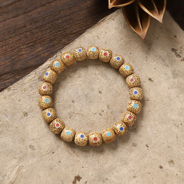 zensoullab Original Design Star Moon Bodhi Single Circle Bracelet Chicken Fat Yellow Multi-Treasure Retro New Chinese Style Unisex Cultural Play Beads Bracelet