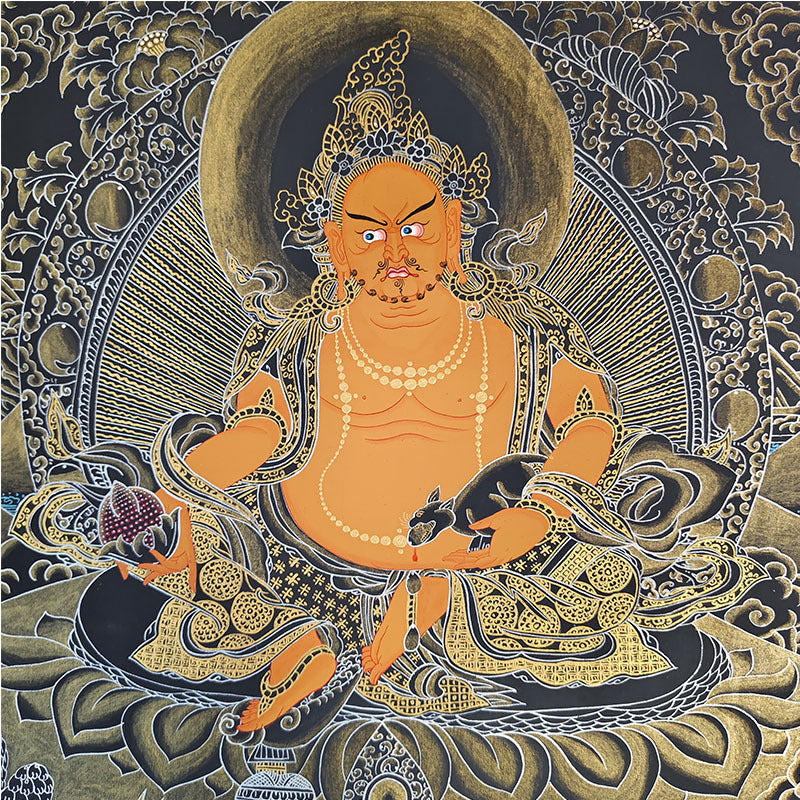 zensoullab Nepal Hand-painted Mahavairocana Thangka Yellow God of Wealth Manjushri Four-armed Guanyin Samantabhadra Green Tara Black Tang Entrance Hanging Painting