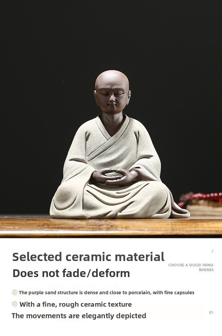 zensoullab Zen Purple Clay Little Monk Tea Pet Figure Zen Monk Little Novice Tea Ceremony Desktop Entrance Living Room Fish Tank Chinese Style Ornament