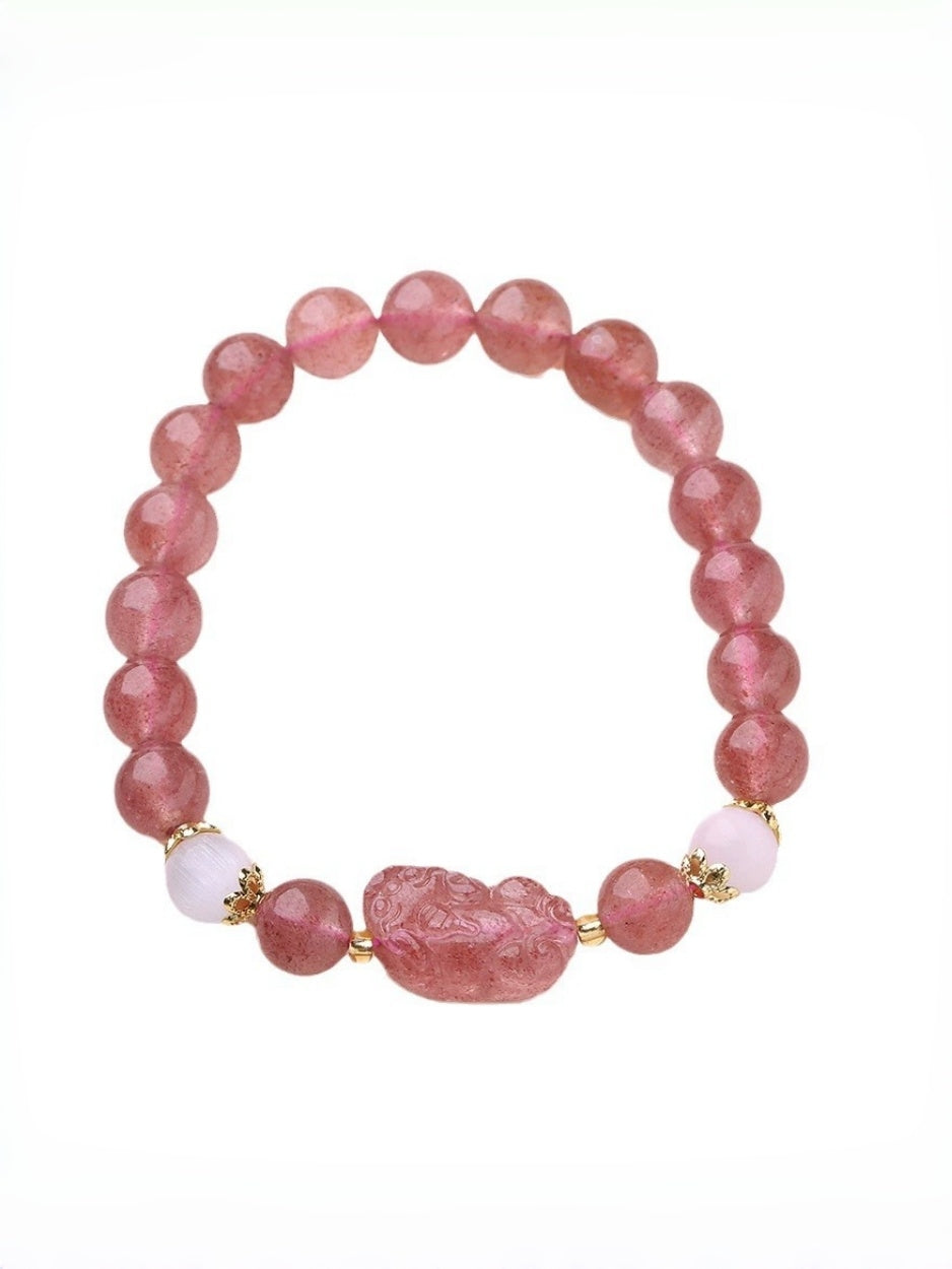 Zensoullab Temple Same Style Natural Strawberry Quartz Bracelet Pigeon Blood Red Crystal Peach Blossom Bracelet