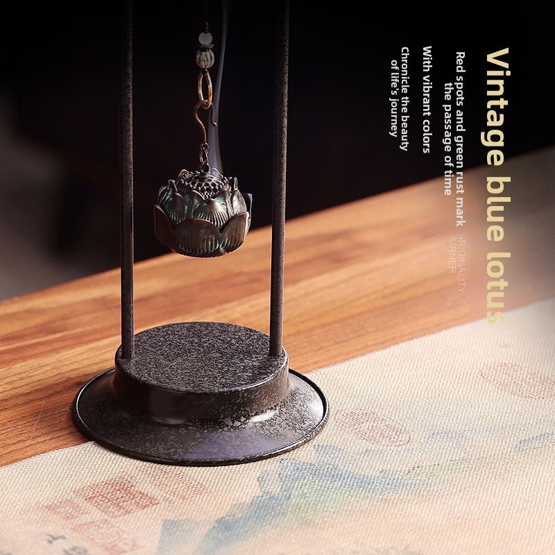 zensoullab Lotus Hanging Incense Burner Antique Chinese Style Metal Aromatherapy Burner Home Indoor Agarwood Incense Holder Tea Ceremony Coil Incense Burner