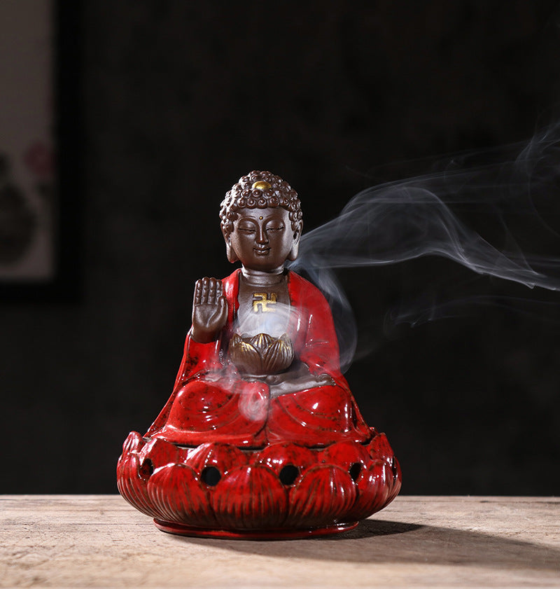 zensoullab Four-Hour Large Buddha Statue Incense Burner Antique Gold Glaze Ceramic Incense Burner Living Room Zen Incense Home Decor