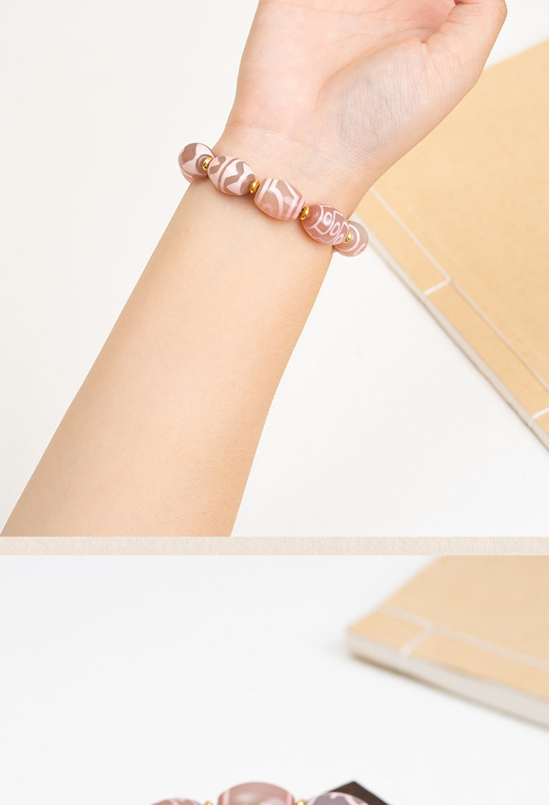 zensoullab Natural Agate Dzi Bead Bracelet Fashion Versatile Unisex Couple Style Tiger Tooth Multi-Totem Single Circle Bracelet