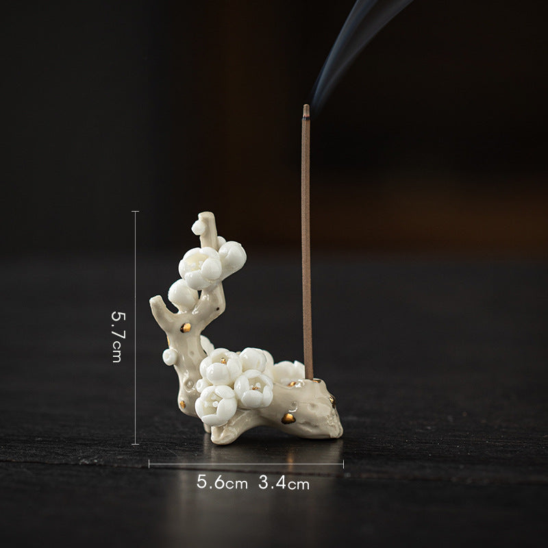 zensoullab Zen Ceramic Plum Blossom Incense Holder Creative Incense Stand Incense Tray Incense Burner Tea Room Study Atmosphere Decor Incense Burner