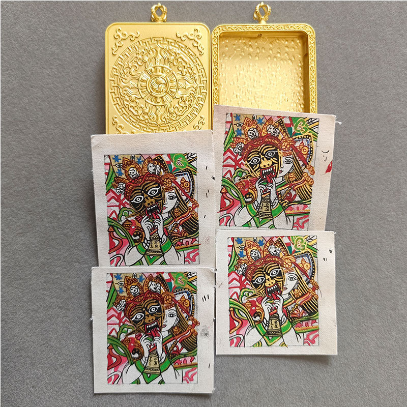 zensoullab Nepal Hand-painted Female God of Wealth Zaki Ram Past and Present Life Thangka Tibetan God of Wealth Small Thangka Gawu Box Pendant