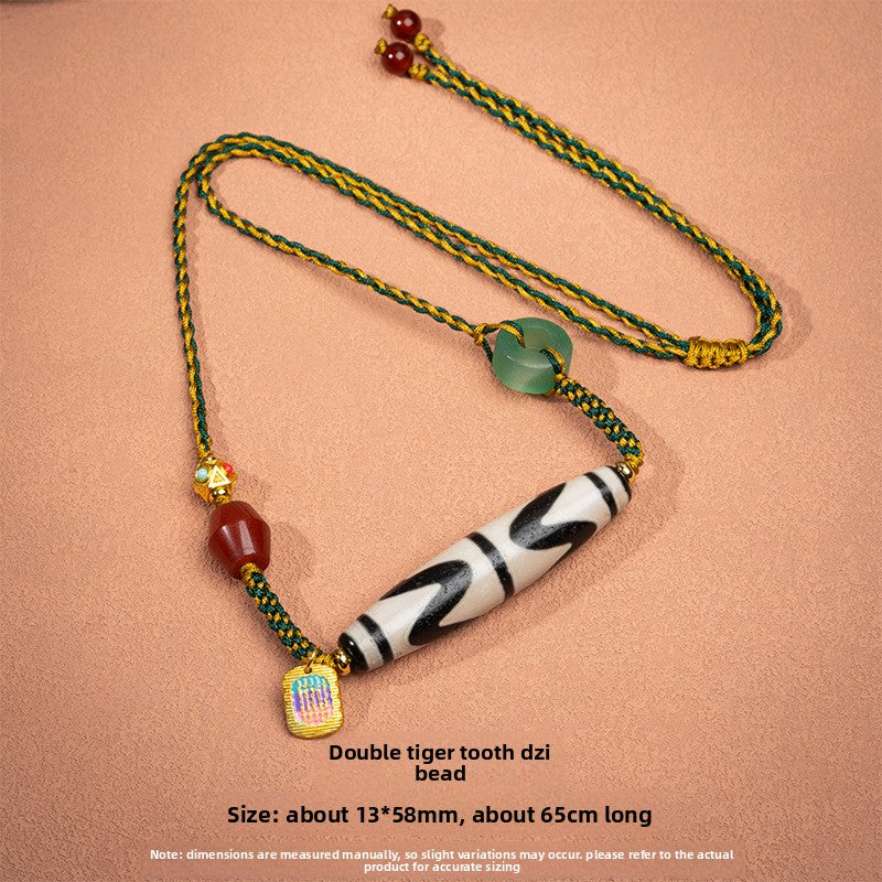zensoullab Natural Yellow Nine-Eye Dzi Bead Necklace Taiwan Work Agate Pendant Unisex Couple Style Braided Necklace In Stock